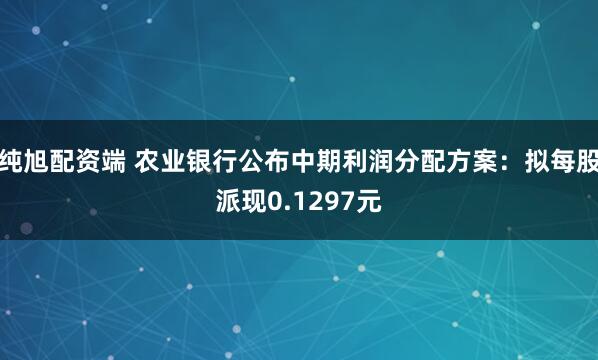 纯旭配资端 农业银行公布中期利润分配方案：拟每股派现0.1297元